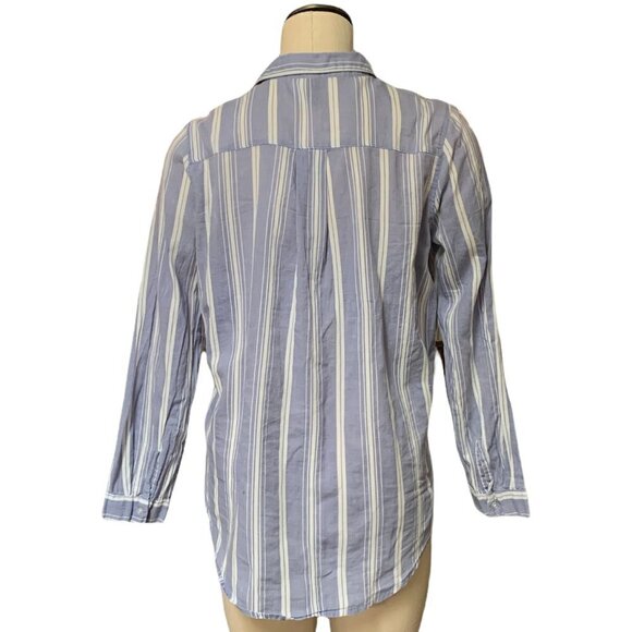 H&M Divided Womens Sz 8 Cotton Button Front Blouse Blue White Stripe 201K - Picture 4 of 8